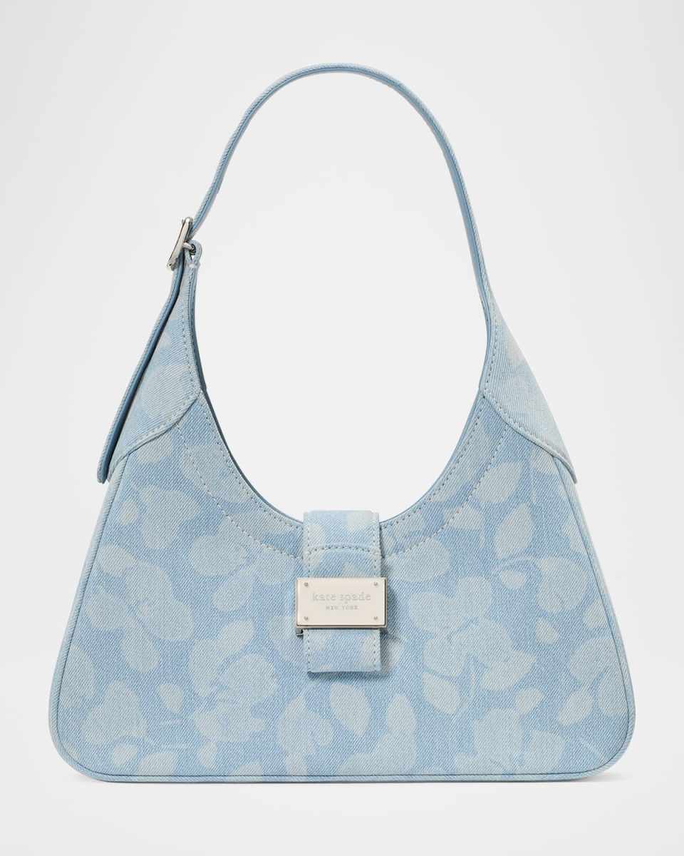 nouveau small floral-print denim shoulder bag